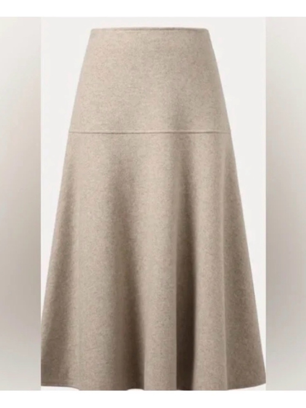 OGL CashSoft Oatmeal Flared Maxi Skirt L Wool Like Knit Minimalist Quiet Luxury - Picture 5 of 12